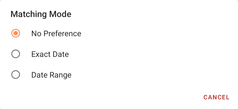 Cloud Search Criteria - Date Matching Mode Selection