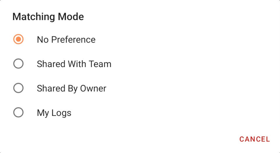 Cloud Search Criteria - Sharing Matching Mode Selection