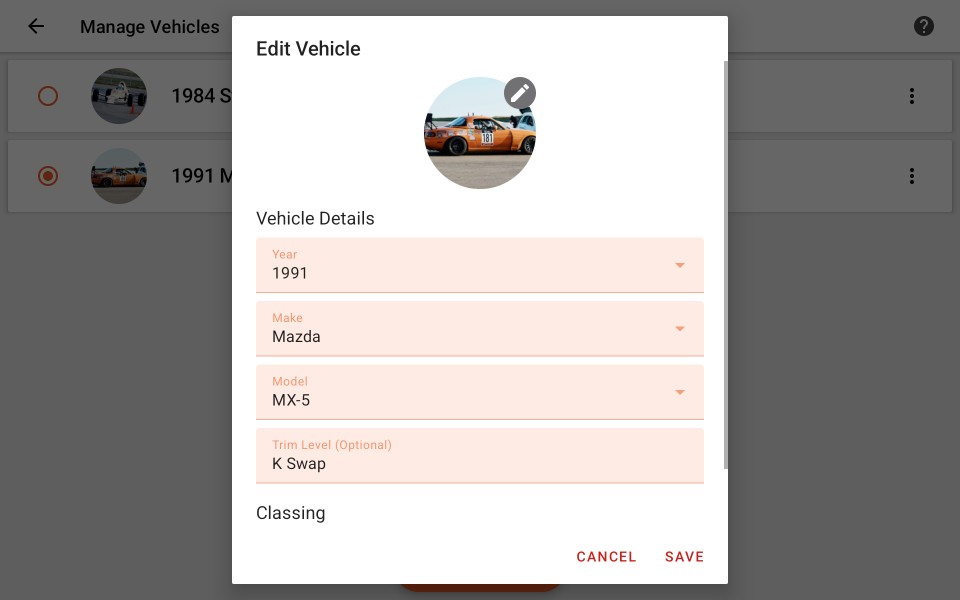 Edit vehicle