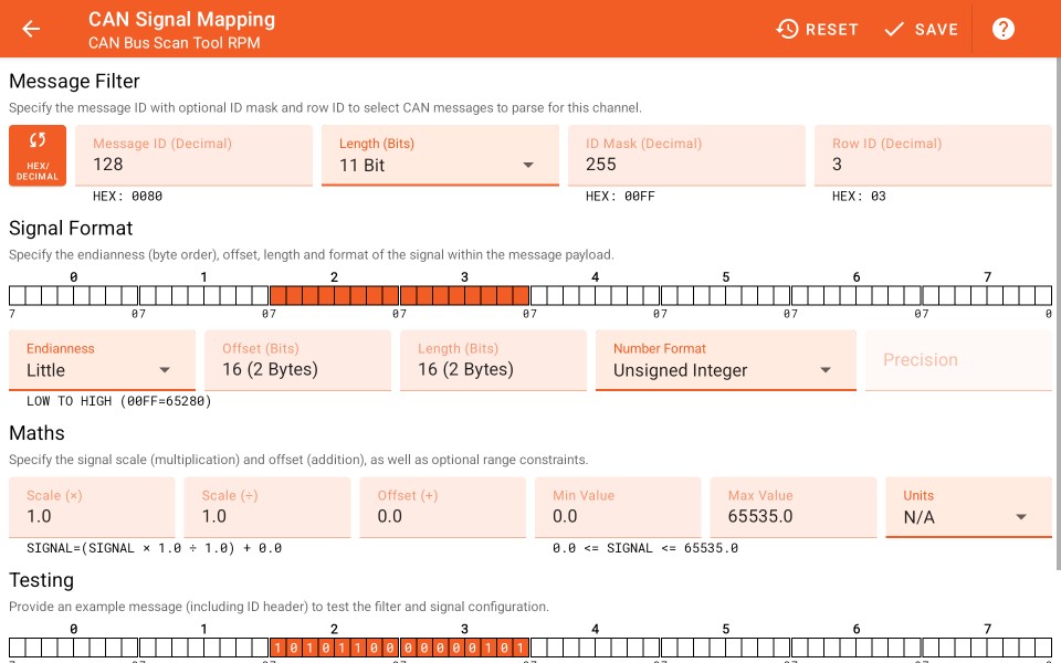 CAN signal mapping
