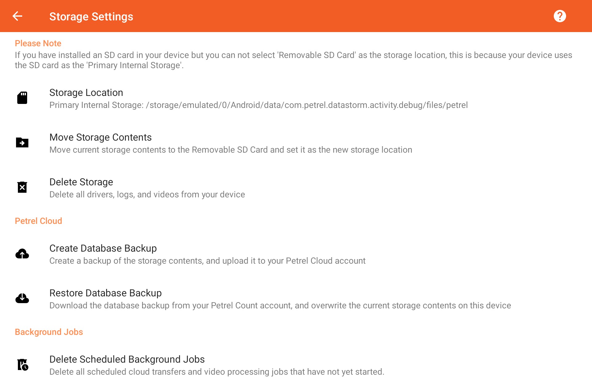 Storage Settings