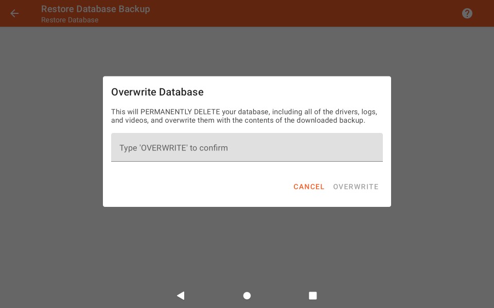 Database Restore Confirmation