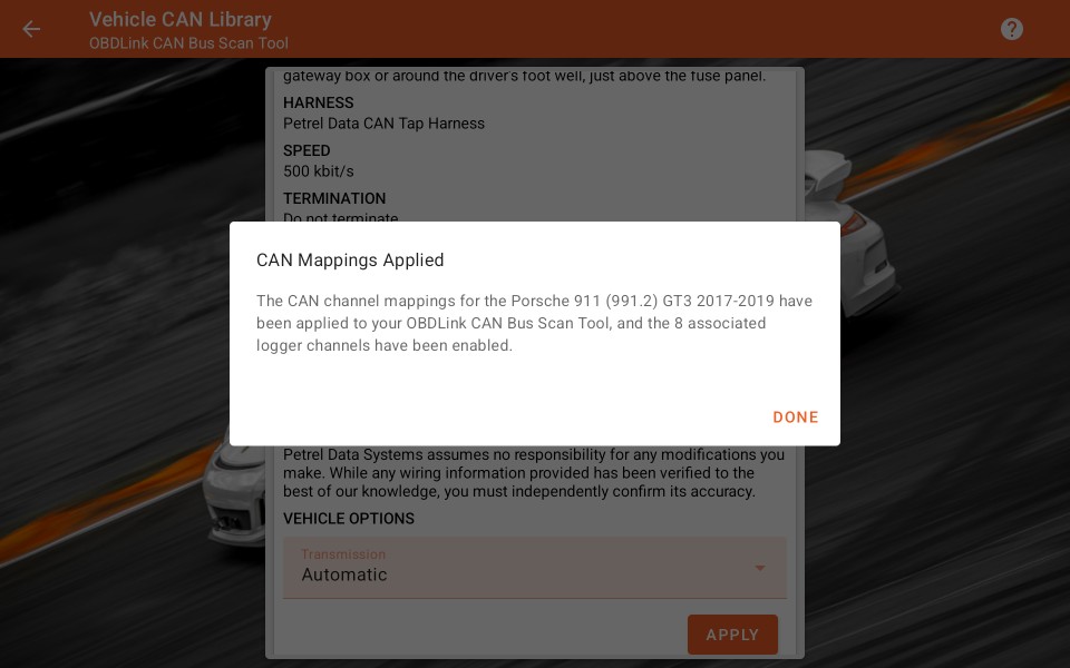 Vehicle CAN Bus Library Selection Applied