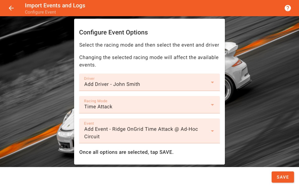 Log Import - Select Session Options