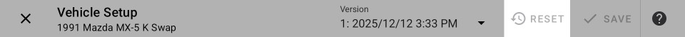 Vehicle Setup Toolbar - Reset
